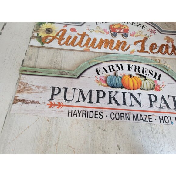 Fall breeze Autumn leaves hanging sign set decor pumpkin patch - Picture 2 of 8